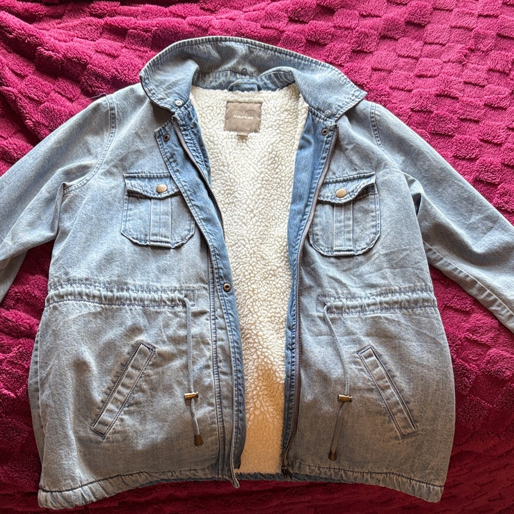 Maurices Blue Denim Jacket with White Sherpa